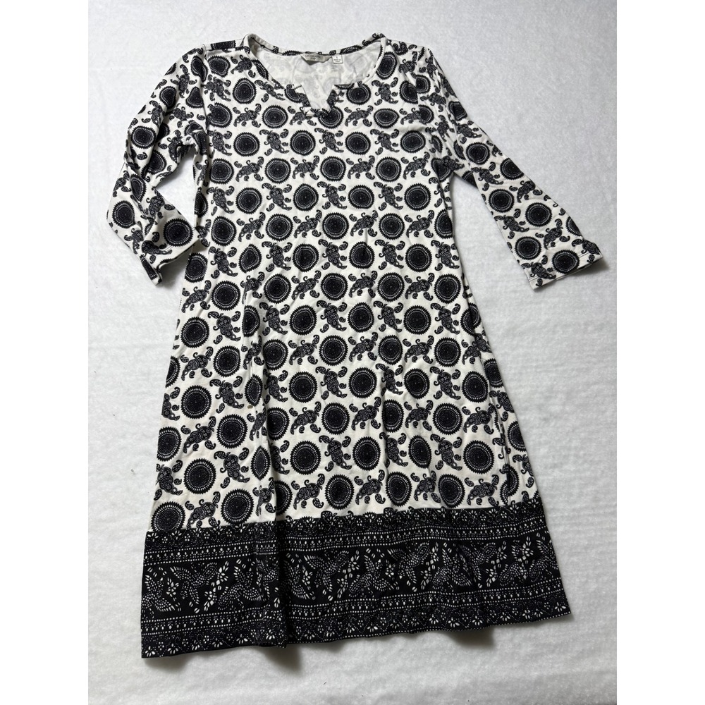 Liz Claiborne Dress Womens Small Black White Good Medallion Paisley 3/4 Sleeve